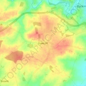 Mapa topográfico Gawcott, altitude, relevo