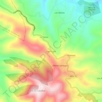Mapa topográfico Las Trojes, altitude, relevo