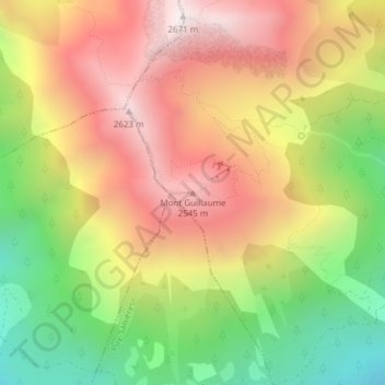 Mapa topográfico Mont Guillaume, altitude, relevo