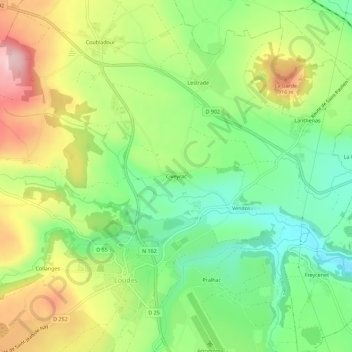 Mapa topográfico Civeyrac, altitude, relevo
