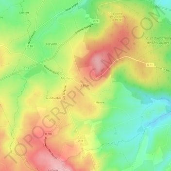 Mapa topográfico La Poule, altitude, relevo