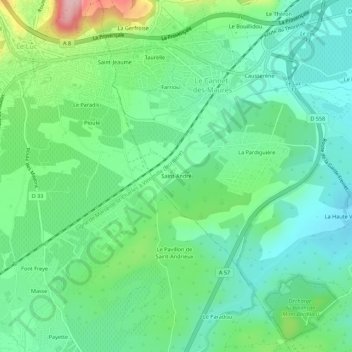Mapa topográfico Saint-André, altitude, relevo