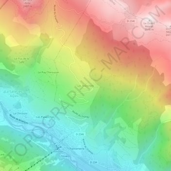 Mapa topográfico Les Tronchets, altitude, relevo