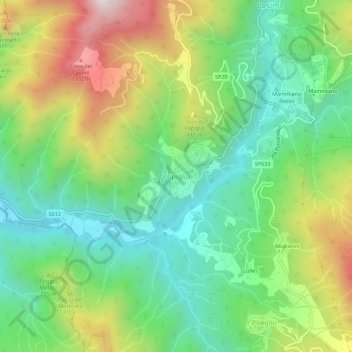 Mapa topográfico Popiglio, altitude, relevo