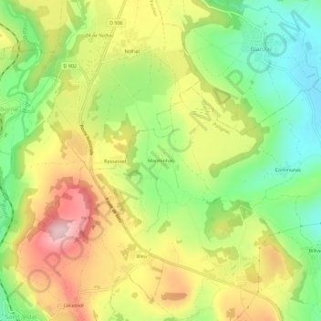 Mapa topográfico Marminhac, altitude, relevo