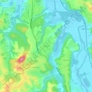 Mapa topográfico Arrauntz, altitude, relevo