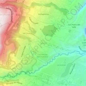 Mapa topográfico Tanda, altitude, relevo
