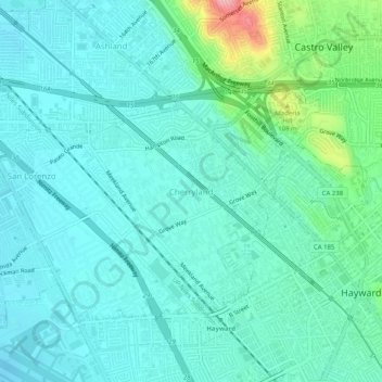 Mapa topográfico Cherryland, altitude, relevo