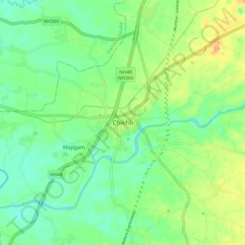 Mapa topográfico Chikhli, altitude, relevo