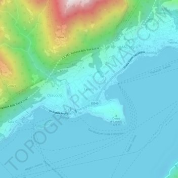 Mapa topográfico Lenno, altitude, relevo