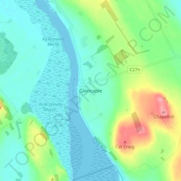 Mapa topográfico Glencaple, altitude, relevo