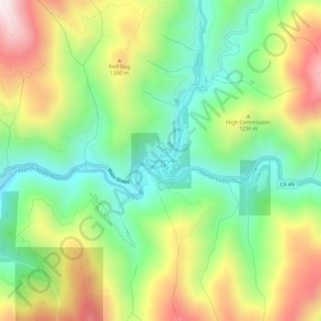 Mapa topográfico Downieville, altitude, relevo