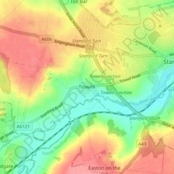 Mapa topográfico Tinwell, altitude, relevo