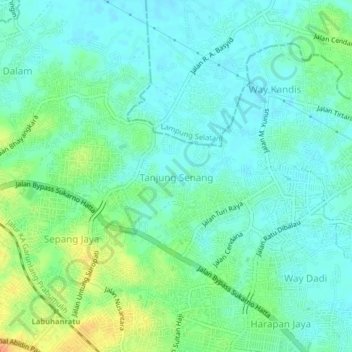 Mapa topográfico Tanjung Senang, altitude, relevo