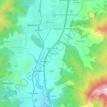 Mapa topográfico Antessano, altitude, relevo