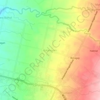 Mapa topográfico Kalasuyan, altitude, relevo