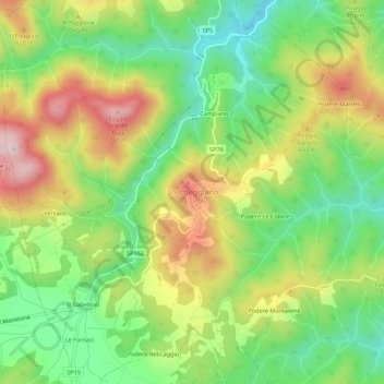 Mapa topográfico Boccheggiano, altitude, relevo