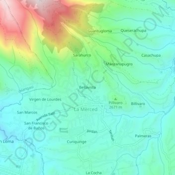 Mapa topográfico Bellavista, altitude, relevo