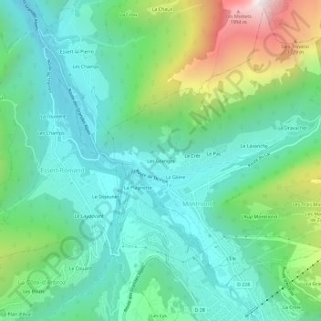 Mapa topográfico Les Granges, altitude, relevo