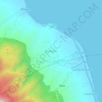 Mapa topográfico Benhaan, altitude, relevo