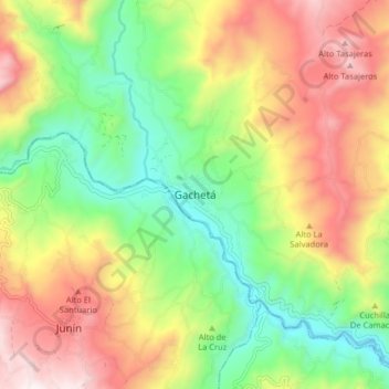 Mapa topográfico Gachetá, altitude, relevo