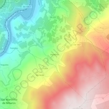 Mapa topográfico Pardelhas, altitude, relevo