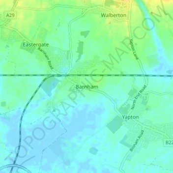 Mapa topográfico Barnham, altitude, relevo
