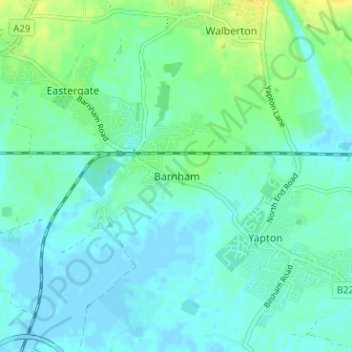 Mapa topográfico Barnham, altitude, relevo
