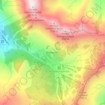 Mapa topográfico Planneralm, altitude, relevo