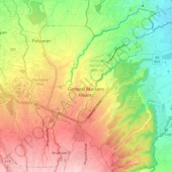 Mapa topográfico GMA, altitude, relevo