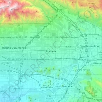 Mapa topográfico Fontana, altitude, relevo
