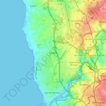 Mapa topográfico Perafita, altitude, relevo