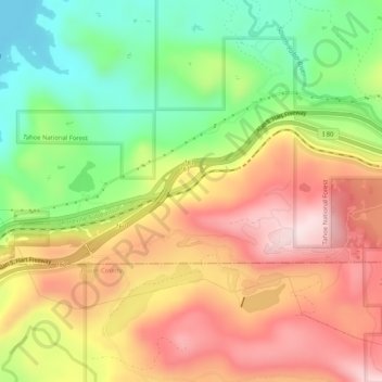 Mapa topográfico Yuba Pass, altitude, relevo