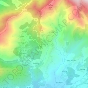 Mapa topográfico Carcopino, altitude, relevo