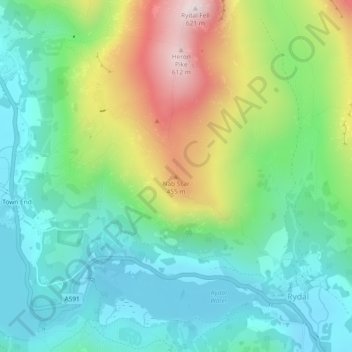 Mapa topográfico Nab Scar, altitude, relevo