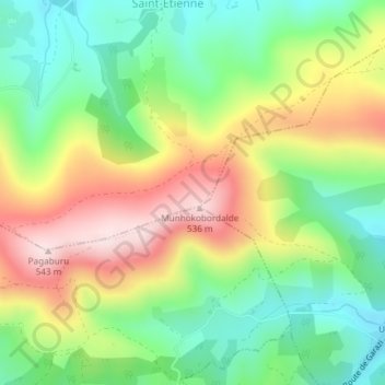 Mapa topográfico Munhoko Bordaldea, altitude, relevo
