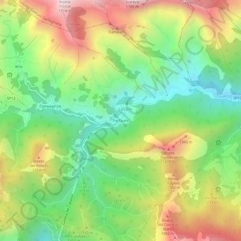 Mapa topográfico Tre Fiumi, altitude, relevo