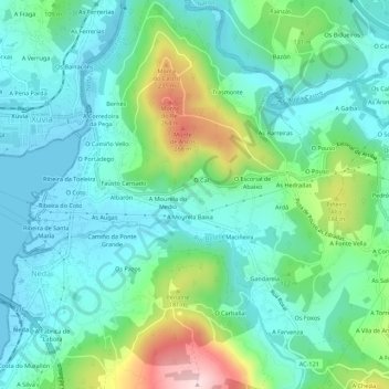Mapa topográfico Os Alcallás, altitude, relevo