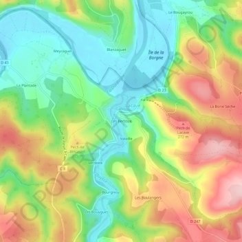 Mapa topográfico Les Bertoux, altitude, relevo