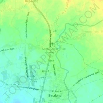 Mapa topográfico Zone 3, altitude, relevo