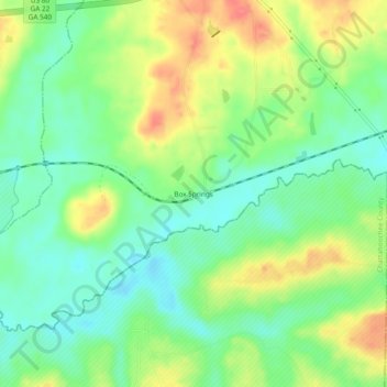Mapa topográfico Box Springs, altitude, relevo