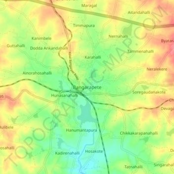 Mapa topográfico Bangarapete, altitude, relevo