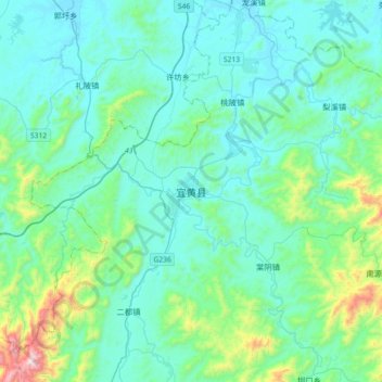 Mapa topográfico 宜黄县, altitude, relevo