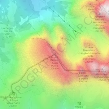 Mapa topográfico Sasso Piatto, altitude, relevo
