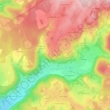 Mapa topográfico Les Roches, altitude, relevo