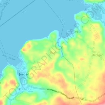 Mapa topográfico Rizal, altitude, relevo