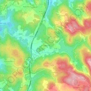 Mapa topográfico Augère, altitude, relevo