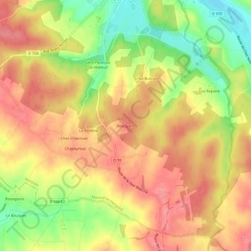 Mapa topográfico Beaugarie, altitude, relevo