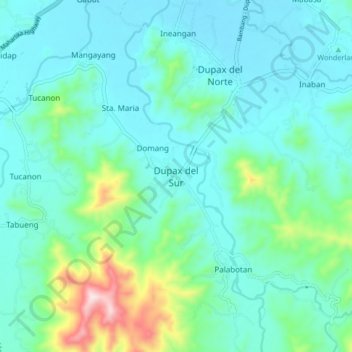 Mapa topográfico Dupax del Sur, altitude, relevo
