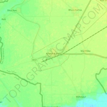Mapa topográfico Khem Karan, altitude, relevo